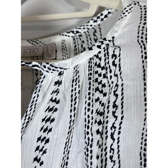 Logo Coastal Tunic Top L White Striped Boho Western Resort Tassel Classic 80s - Picture 6 of 11
